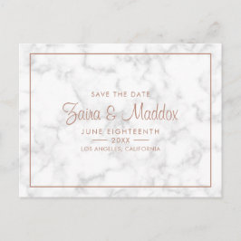 Moderner grauer Marmor mit Rose Gold Save the Date Ankündigungspostkarte