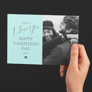 Moderner Grauer und Aquamariner Foto Valentinstag Feiertagskarte