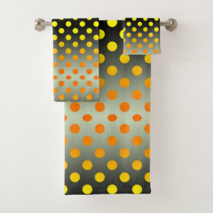 Moderner Grauer und gelber glänzender Polka Dot Ba Badhandtuch Set