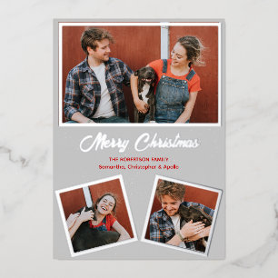 Moderner Grauer und roter Hund Pitbull Gruß Folien Feiertagskarte