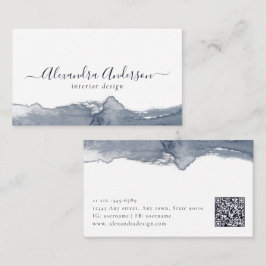 Moderner Graufarbenkalligraphie Minimaler QR-Code Visitenkarte