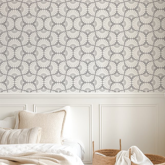 Moderner Graupalmenlüfter mit weißem Ogee Tapete (Von Creator hochgeladen)