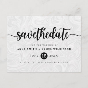 Moderner grauweißer flüssiger Marmor Save the Date Ankündigungspostkarte