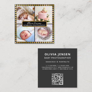 Moderner Gray Gold Foto Collage Fotograf QR Quadratische Visitenkarte