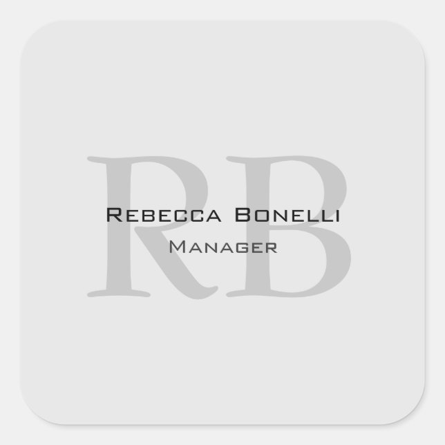 Moderner Gray Monogram Manager Add Name Initials h Quadratischer Aufkleber (Vorderseite)