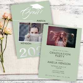 Moderner Green Graduate 2 Foto Abschluss Silver Folieneinladung