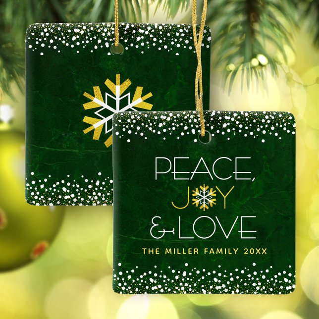 Moderner Green Snowflake Peace Joy Liebe Individue Keramikornament (Von Creator hochgeladen)