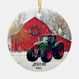 Moderner Green Traktor "Christmas 20XX" Keramik Ornament
