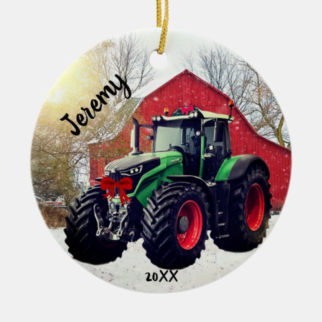  Moderner Green Traktor "Christmas 20XX" Keramik Ornament (Vorne)