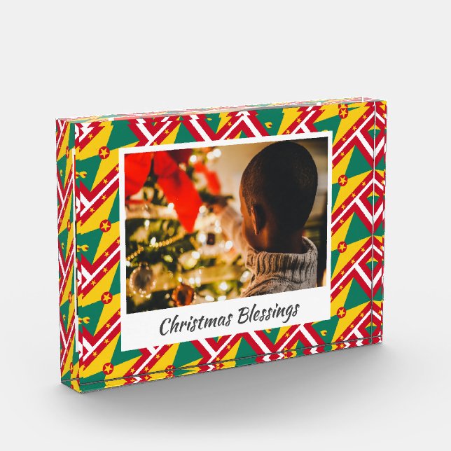 Moderner GRENADA CARRIACOU FLAG Weihnachtsgesicht Fotoblock (Links)