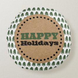 Moderner Grün-Weiß-Weihnachtsbaum Rundes Kissen