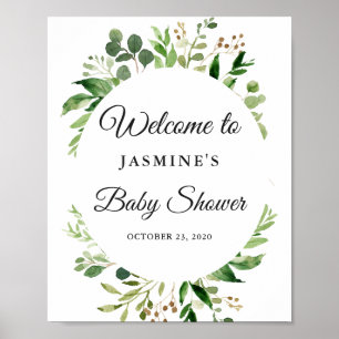 Moderner Grünblätter-Kranz Baby Shower-Schild Poster