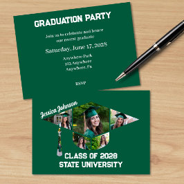 Moderner grüner Abschluss Form Foto Collage Party Einladung