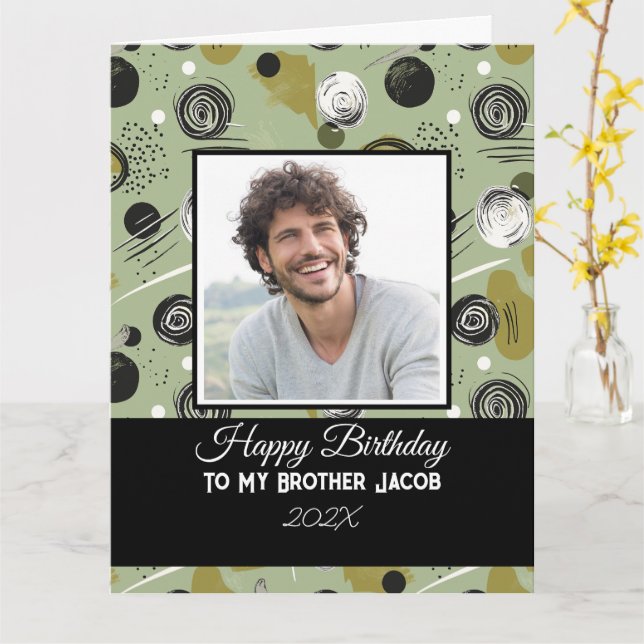 Moderner Grüner Boho-Abstrakter Bruder-Geburtstag Karte (Gelbe Blume)