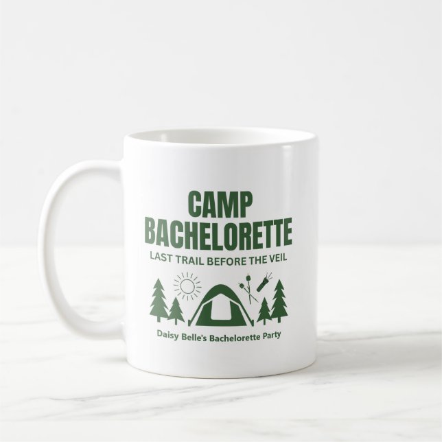 Moderner grüner Camping Junggesellinnenabschied Wo Kaffeetasse (Links)