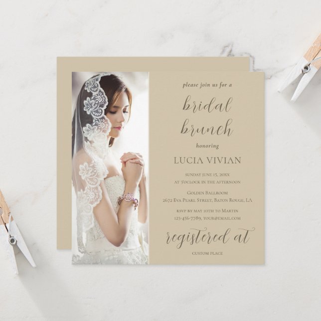 Moderner grüner Foto Brautparty Brunch Einladung (Vorderseite/Rückseite Beispiel)