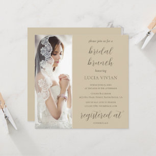 Moderner grüner Foto Brautparty Brunch Einladung