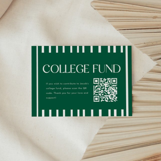Moderner grüner gestreifter College-Fonds QR-Code Begleitkarte (Von Creator hochgeladen)