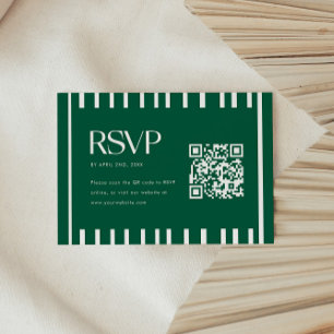 Moderner grüner gestreifter QR-Code zur Abschlussf RSVP Karte