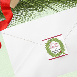 Moderner grüner Kranz Frohe Weihnachten Personalis Quadratischer Aufkleber