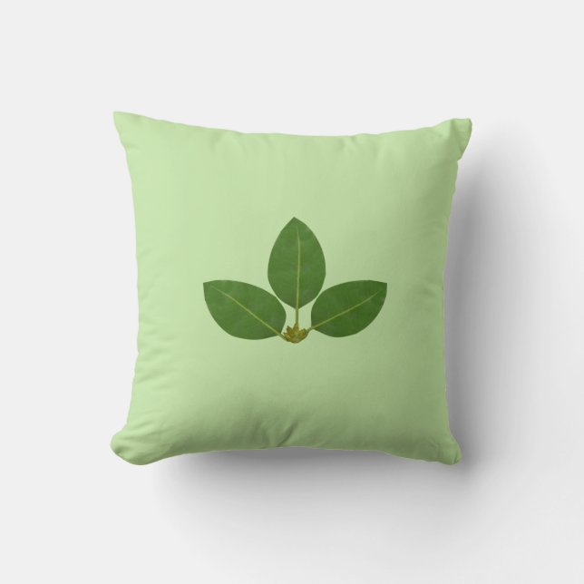 Moderner Grüner Laurel Verlasse auf Light Green Kissen (Vorderseite)
