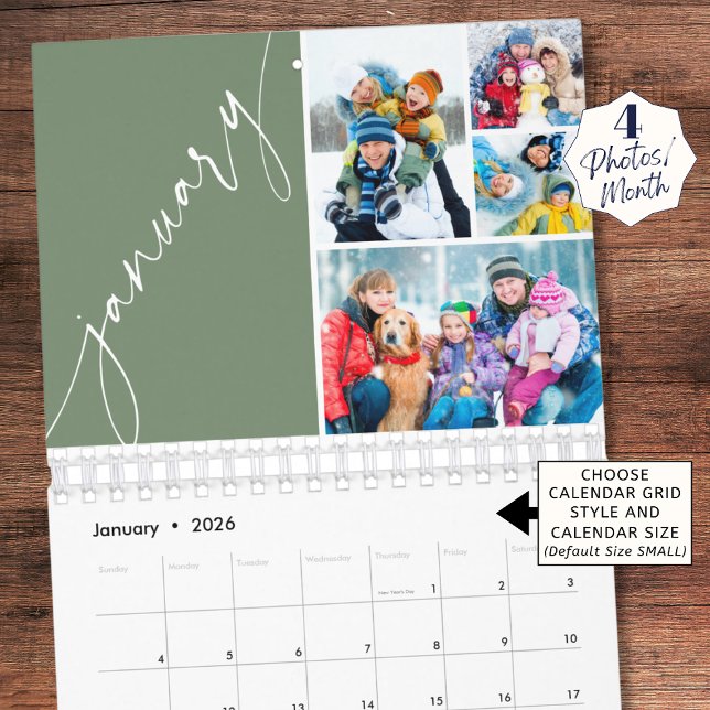 Moderner grüner Skript 4 Fotos pro Monat Kalender (Von Creator hochgeladen)