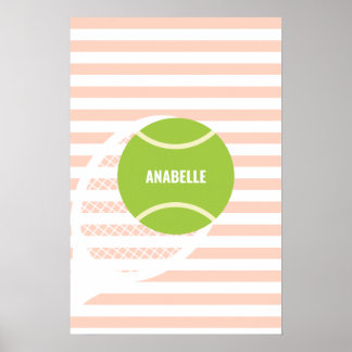 Moderner grüner Tennisball-Ball Rosa Name Poster