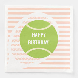 Moderner grüner Tennisball gestreift Geburtstag pi Serviette