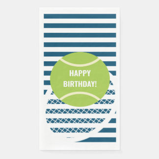 Moderner grüner Tennisball gestreift Geburtstag Serviette