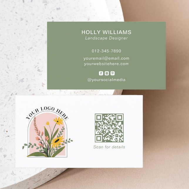 Moderner grüner Unternehmenslogo-QR-Code Visitenkarte (Von Creator hochgeladen)
