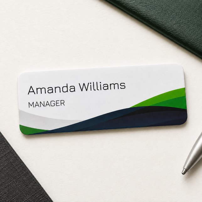 Moderner grüner Wirbel-Mitarbeiter Namensschild (Modern Green Swirl Employee Name Tag)