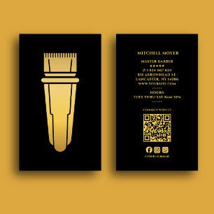 Moderner Haarschneider schwarz & Gold Qr Code Visitenkarte