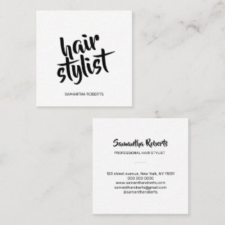 Moderner Haarstylist minimale Schrift weiß und sch Quadratische Visitenkarte