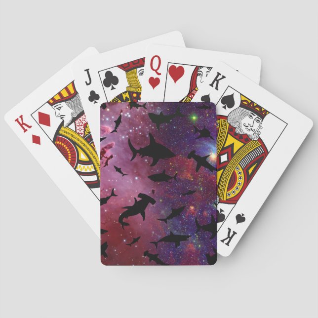 Moderner Hai-Kiefer unter der Meergalaxie Spielkarten (Rückseite)