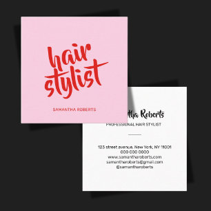 Moderner Hairstylist minimaler Schriftzug pink rot Quadratische Visitenkarte