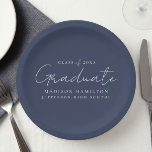 Moderner handgeschriebener Script-Navy-Abschluss Pappteller