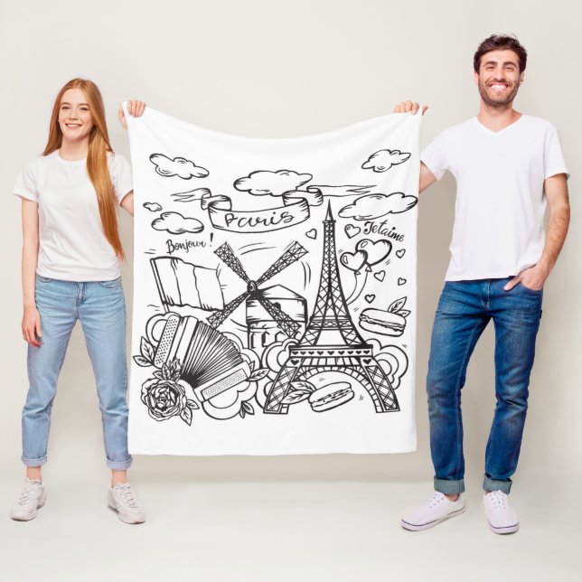 Moderner, handgezeichneter Eiffelturm Paris White Fleecedecke (Beispiel)