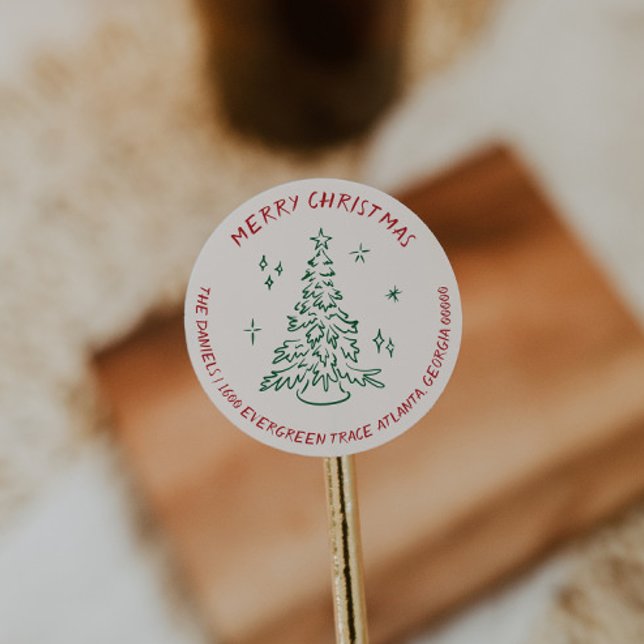 Moderner Handgezeichneter Holiday Rücksendeadresse Runder Aufkleber (Von Creator hochgeladen)