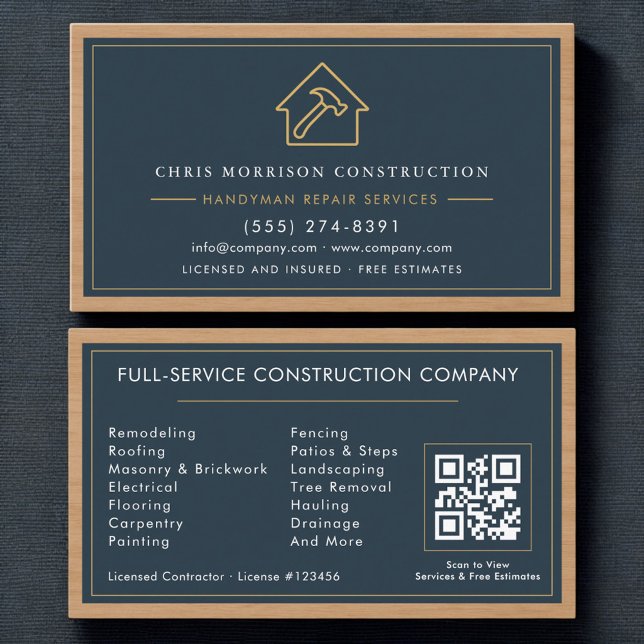Moderner Handwerker QR-Code Holz Konstruktion  Visitenkarte (Von Creator hochgeladen)