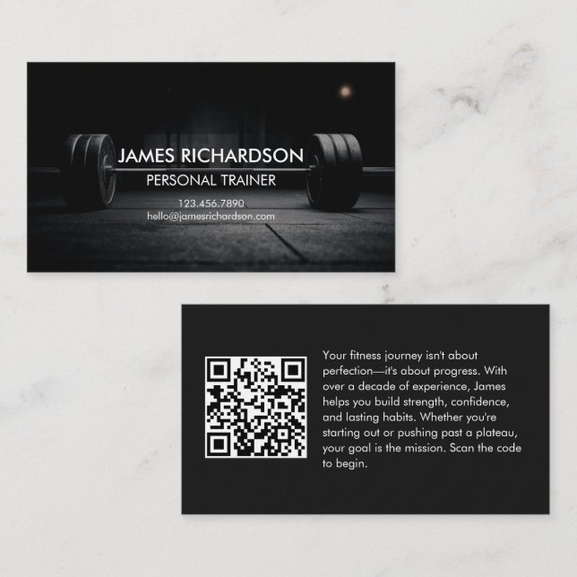 Moderner Hantel-Foto-Personal-Trainer-QR-Code Visitenkarte (Vorne/Hinten)