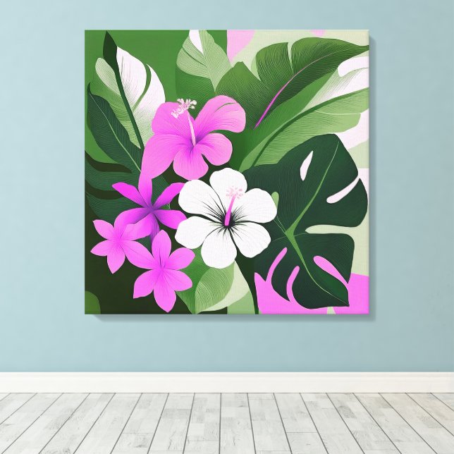 Moderner hawaiianischer Hibiskus und Plumeria aus  Leinwanddruck (Insitu (Holzboden))