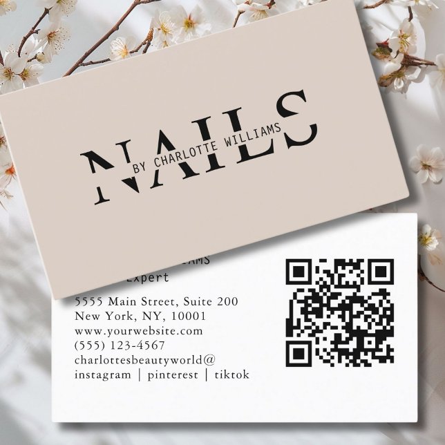 Moderner, hellbraun, QR-Code Visitenkarte (Modern, Light Brown, QR Code Business Card. Perfect for Beauty, Nails, Lashes, Hair experts and more)