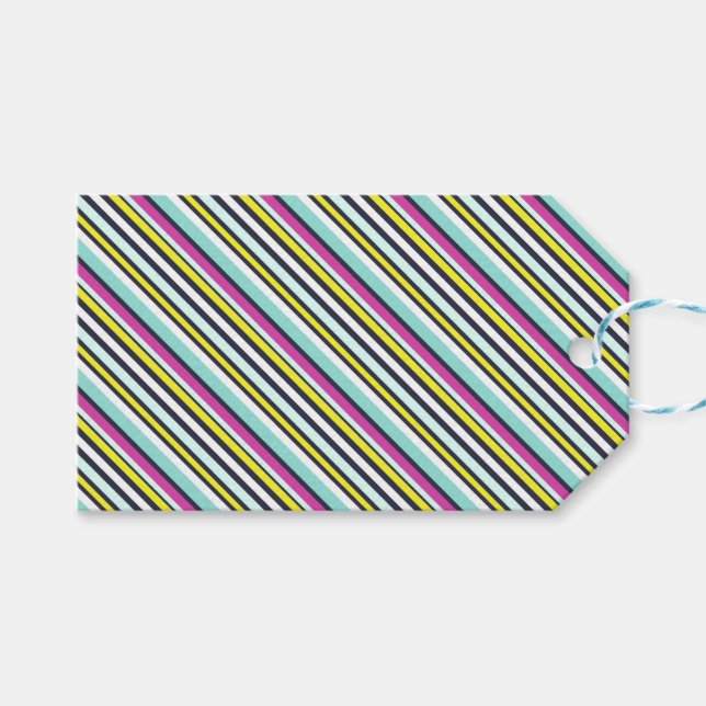 Moderner, heller Diagonal Strip Gemustert Geschenkanhänger (Vorderseite (Horizontal))