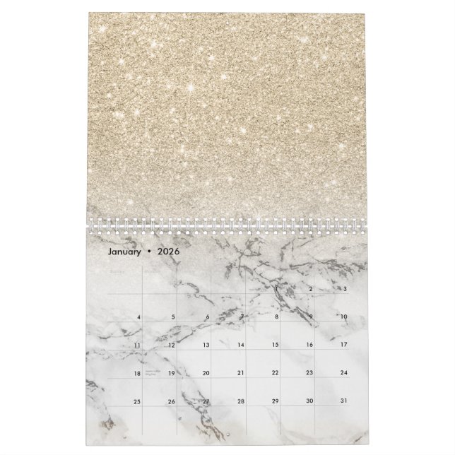Moderner heller GoldGlitter ombre Glittermarmor Kalender (Jan 2026)