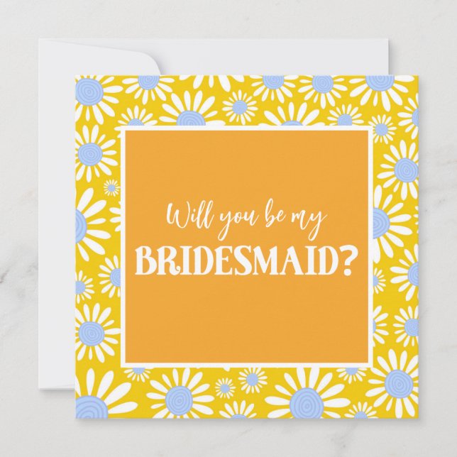Moderner, hellgelber Daisy Bridesmaid-Vorschlag Einladung (Vorderseite)