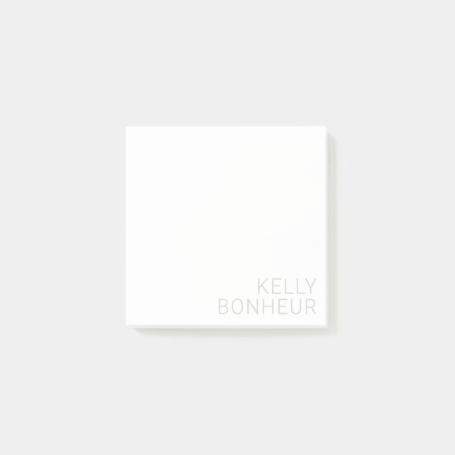 Moderner hellgrauer Name auf Weiß Post-it Klebezettel (Vorderseite)