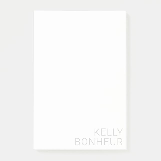 Moderner hellgrauer Name auf Weiß Post-it Klebezettel (Vorderseite)