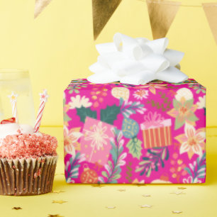 Moderner, hellrosa Retro-Weihnachtsurlaub Geschenkpapier