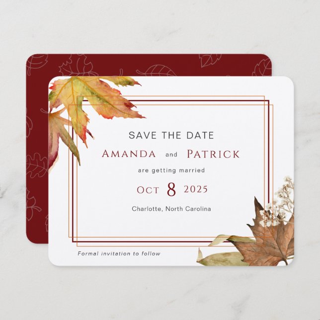 Moderner Herbst Herbst lässt elegant Save the Date (Vorne/Hinten)