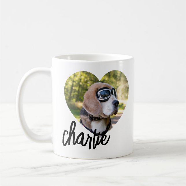Moderner Herz-Haustier-Foto-Name Kaffeetasse (Links)